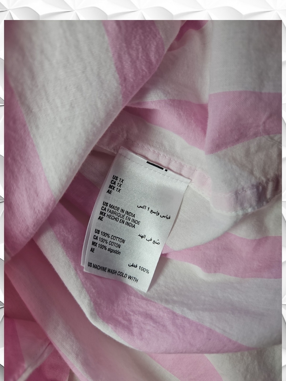 ​ON-34th Pink White Striped Button Down Shirt 1X Cotton Long Sleeve Pocket - Picture 5 of 6